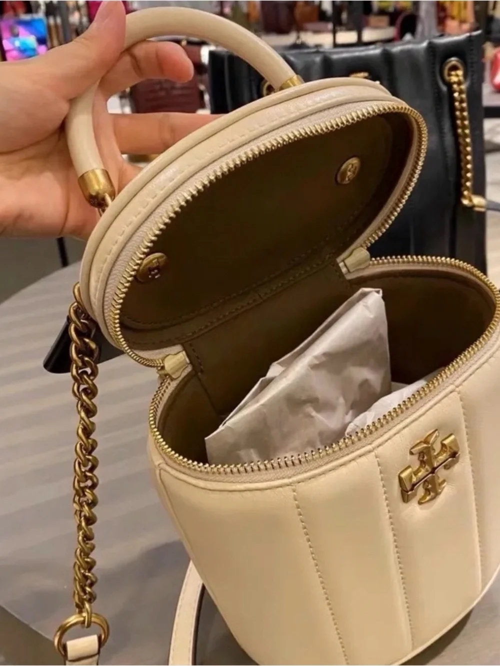Tory Burch Kira Small Top-Handle vanity Bag in cream